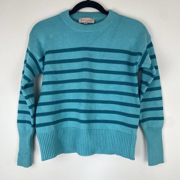 Philosophy Women's Crewneck Pullover Striped Sweater Size XS Blue Cropped - Picture 1 of 8